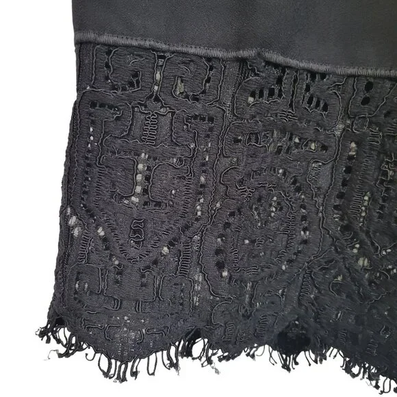 Ann Taylor Sz LP L Petite Pants Cropped Stretch Waist Zip Lace Fringe Hem Black - Picture 10 of 12